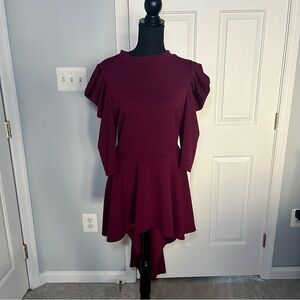 NWT High-low burgundy dress with sleeve detail. Size 1X.